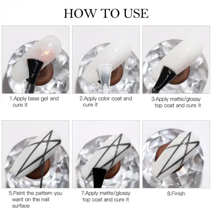 Kit de vernis à ongles Gel, noir, blanc, or, argent, fournitures pour ongles français, Design UV/LED