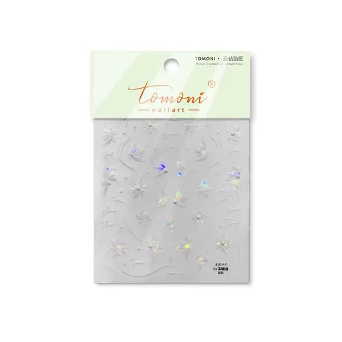 Autocollants pour ongles translucides 5D, haute qualité, en relief, blanc pur, perle dahlia, strass