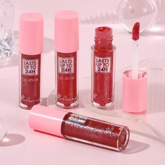 3 couleurs miroir imperméable à l'eau brillant à lèvres hydratant paillettes liquide rouge