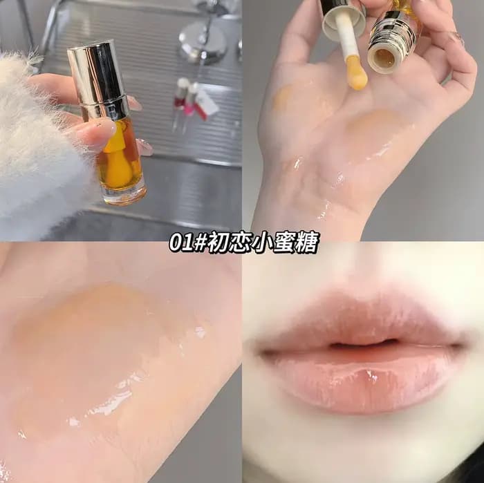 Huile à lèvres repulpante, brillant à lèvres gelée transparente pour soin hydratant, lèvres en verre