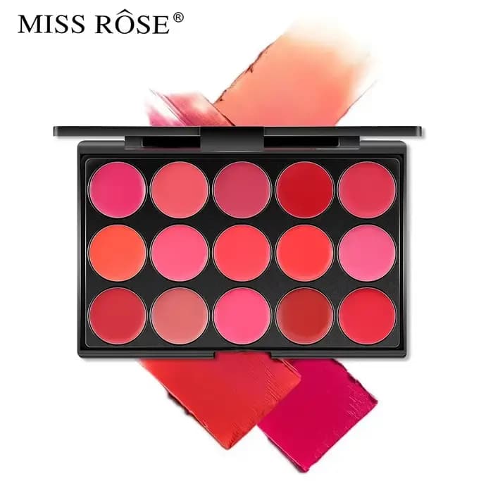 Miss Rose 15 couleurs longue durée brillant à lèvres Palette maquillage imperméable rouge