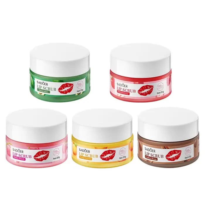 SADOER Gommage Lèvres Fraise Pêche Exfoliant Élimination Peaux Mortes Atténuation des Taches Foncées & Hydratant Baume