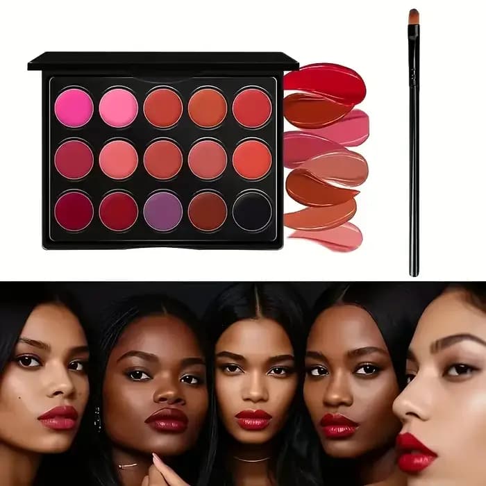 Palette de rouge à lèvres mat de 15 couleurs et ensemble de pinceaux