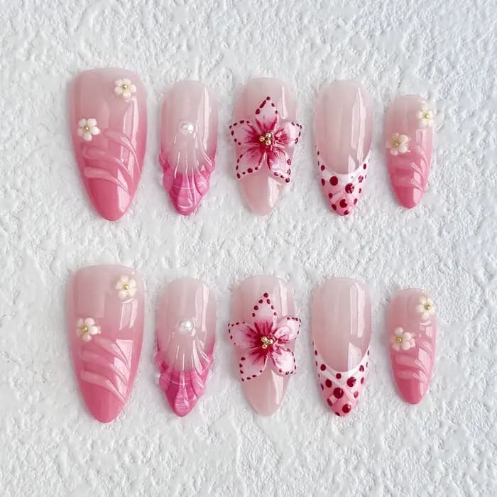 Faux ongles à pression faits à la main, Fruits d'été, couverture complète, Design 3D coloré, amande