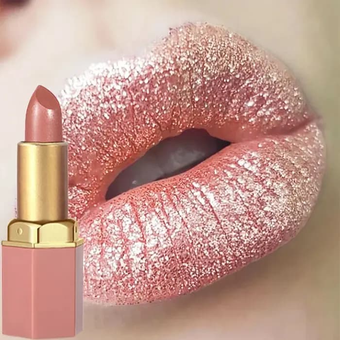 6 couleurs barre d'or Tube rouge à lèvres diamant nacré paillettes or rose
