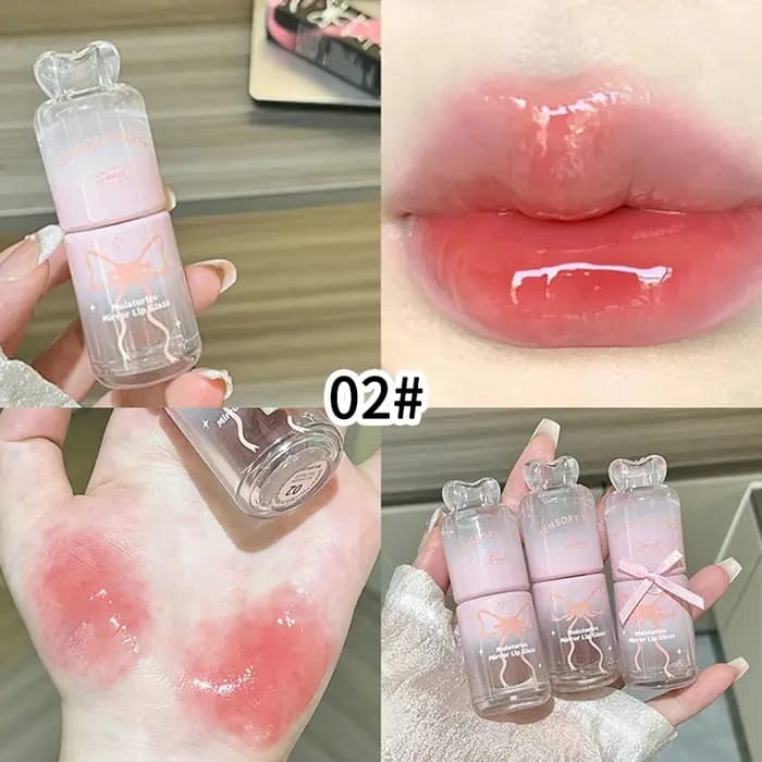 Gloss à lèvres miroir noir et rose avec nœud papillon