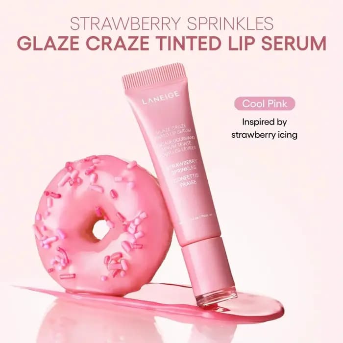 Baume à lèvres Laneige Donut Strawberry Sugar, brillant et repulpant, hydratant, exfoliant doux, soi