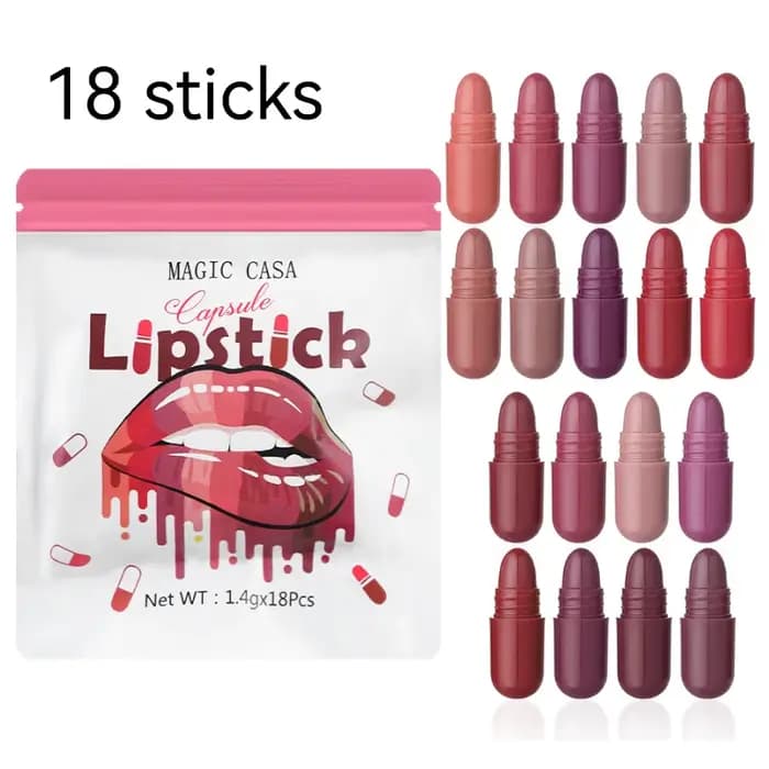 MAGIC CASA Ensemble de rouge à lèvres capsule 18 couleurs – Mini mat