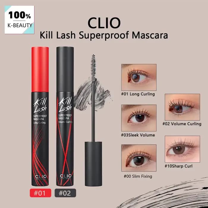 Mascara CLIO Kill Lash Superproof, Formule Volumisante, Léger et Sans Grumeaux, Défini et Séparé, Co