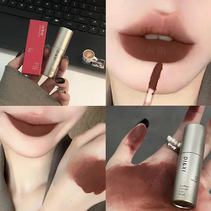 Rouge à lèvres liquide imperméable en velours mat marron foncé