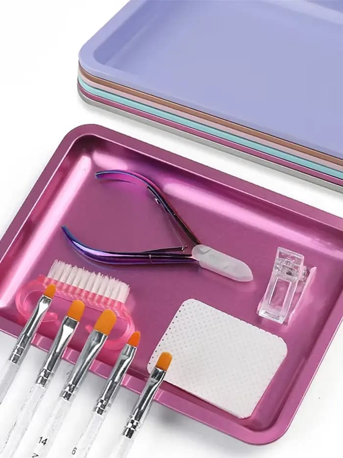 Nouveau plateau de rangement de cosmétiques en acier inoxydable, plaque d'équipement de Nail Art en