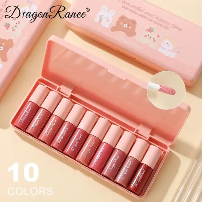 Mini 10 couleurs dessin animé hydratant lèvres glaçure ensemble boîte étanche antiadhésif longue durée miroir