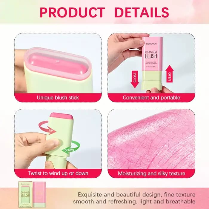 Maquillage fonctionnel Blush Stick couleur facile Rouge fard à joues crème imperméable rendu des couleurs élevé éclaircissant le teint de la peau chaud