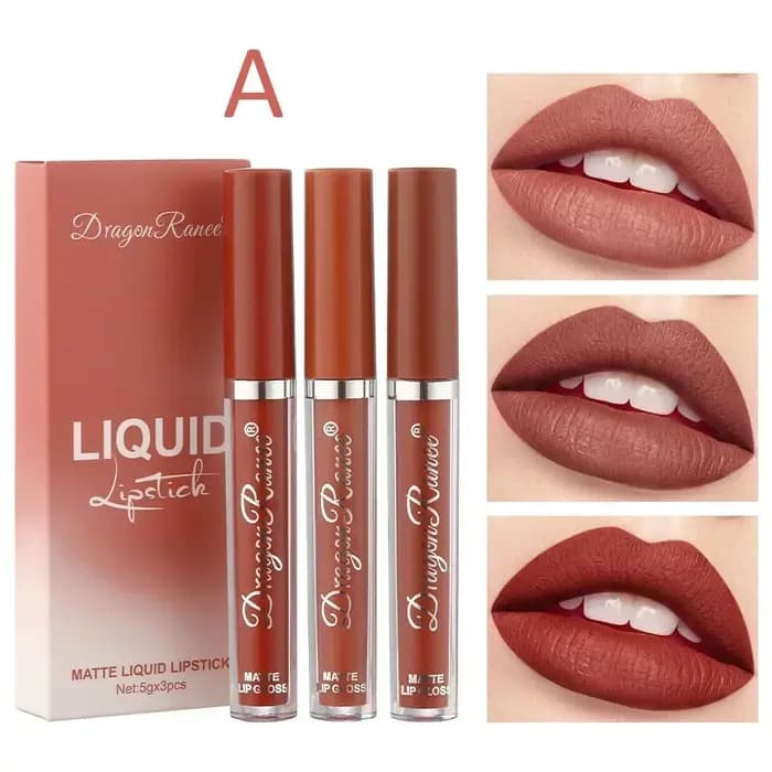 3 pièces/ensemble mat velours brillant à lèvres liquide rouge
