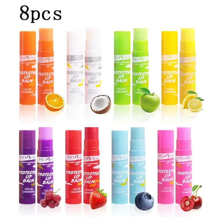 Baume à lèvres changeant de couleur selon la température, 8 pièces, hydratant en profondeur, longue