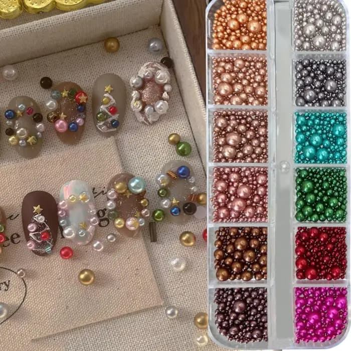 12 grilles mixtes de perles blanches pour ongles