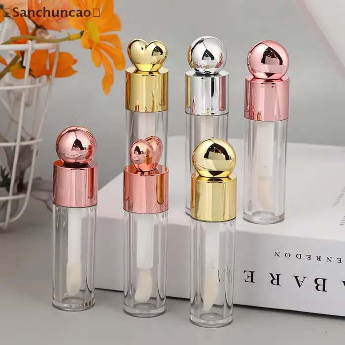 、1San⚡5ml Tube de brillant à lèvres galvanisé Transparent rose/or/argent tige épaisse grande tête de brosse bouteille
