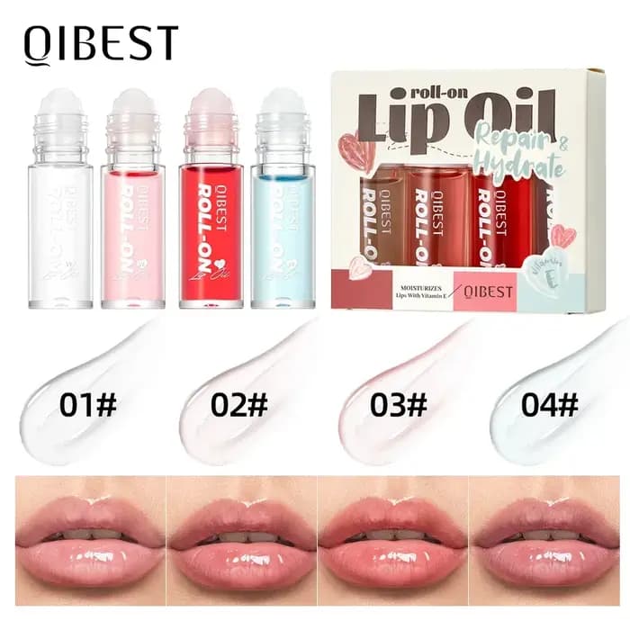 QIBEST 4 pièces Baume à lèvres roll-on hydratant transparent