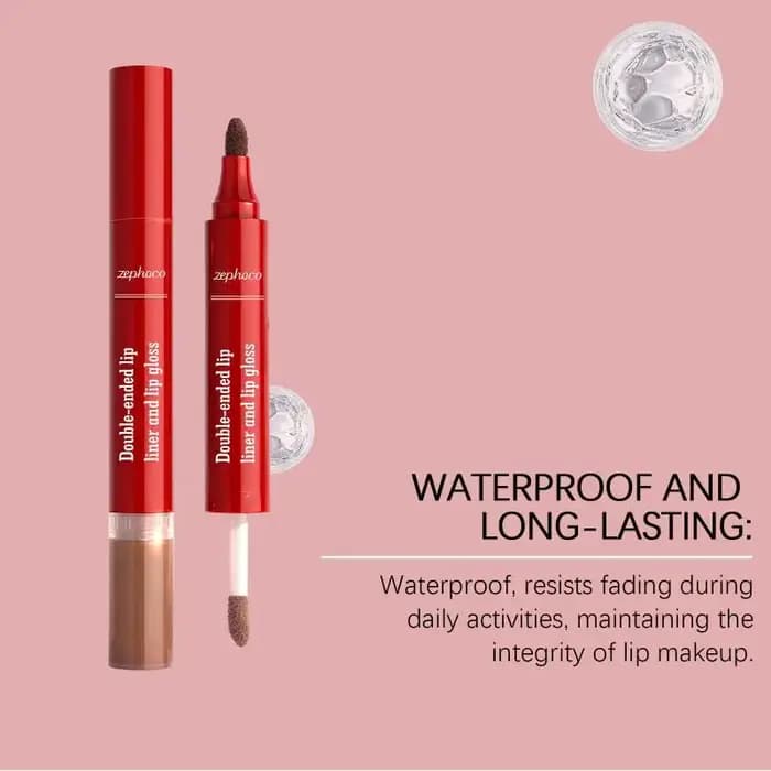 Stylo à lèvres liquide double embout repulpant 2-en-1 : contour et liner longue tenue hydratant